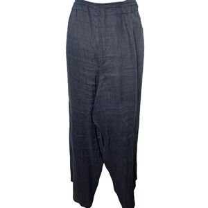 Lagenlook Minimalist Linen Wide Leg Crops Black Eileen Fisher 2X